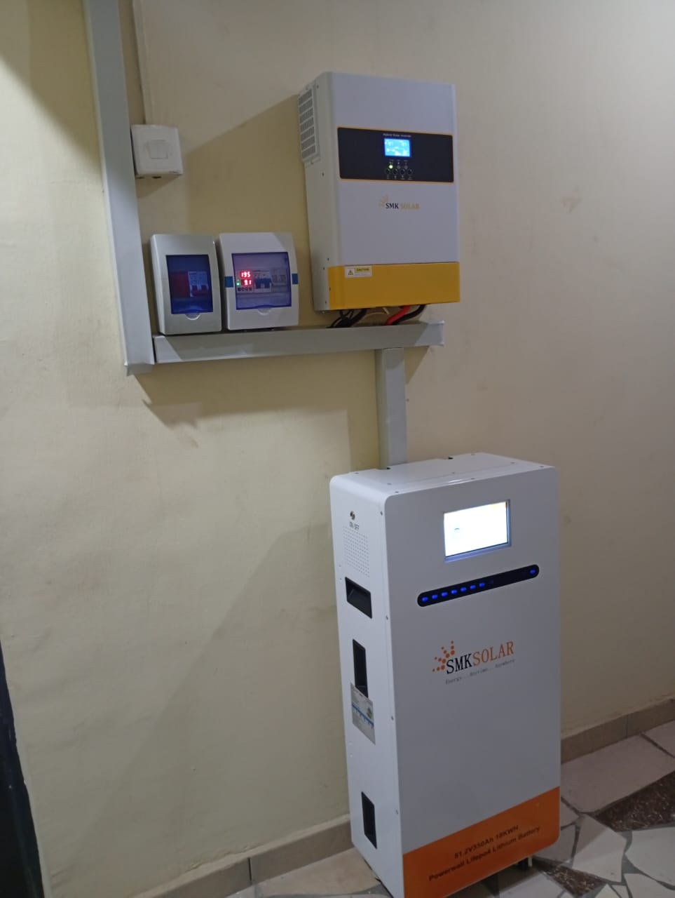 Solar inverter and battery tower installed indoors